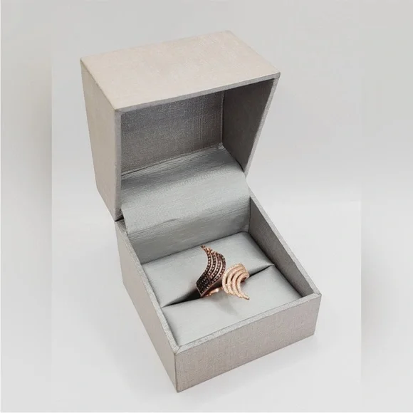 Chocolate & White Diamond Simulants Rose Gold - 925 Sterling Silver Ring